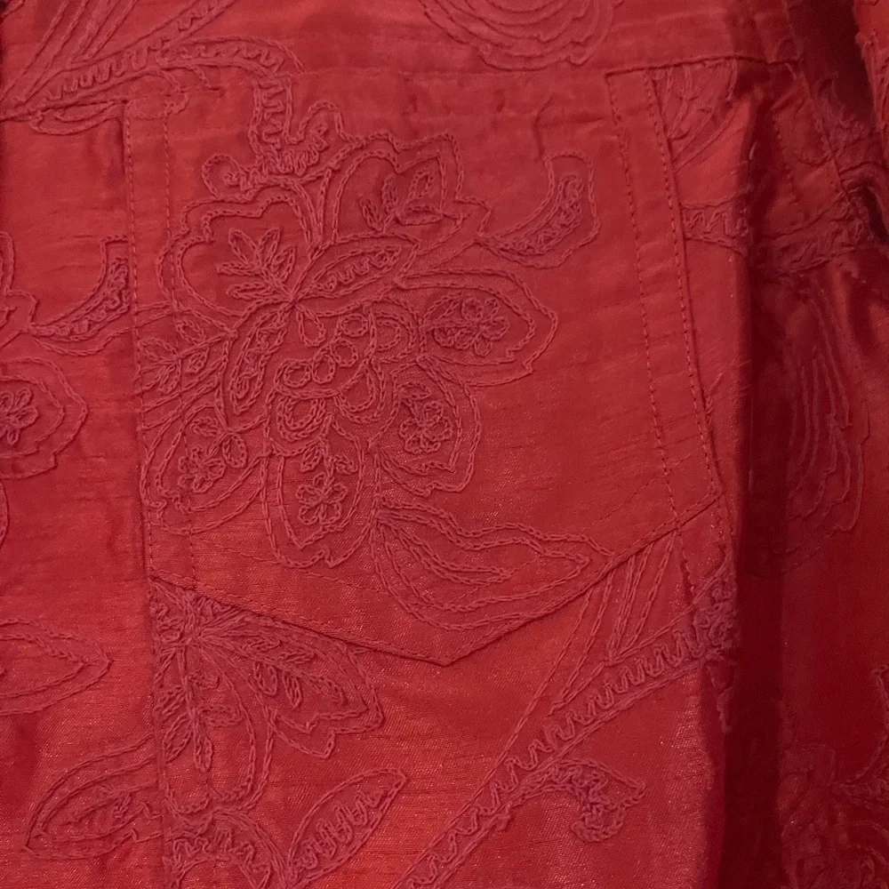 Susan Graver Red Paisley-Embossed Jean Jacket - Picture 5 of 8